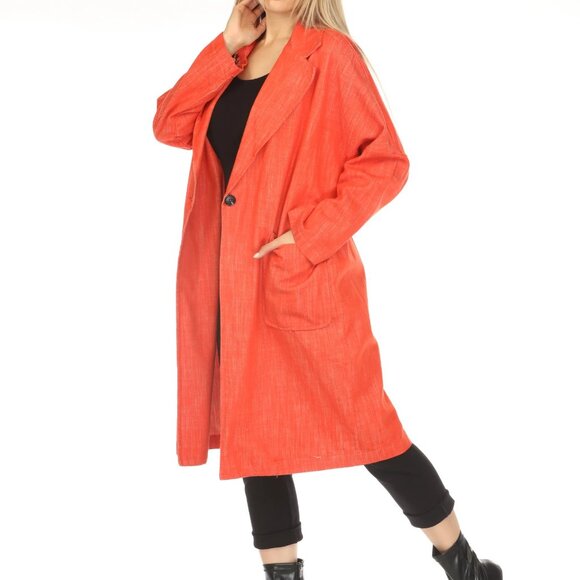 Coral 100% Cotton Trench Coat - Picture 3 of 6